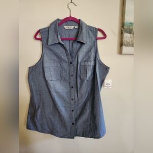 St Johns Bay Chambray Sleeveless Top 1X NWT